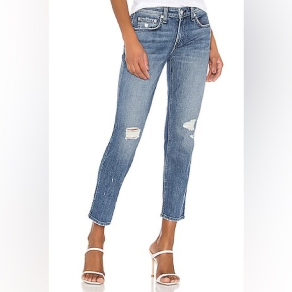 Rag & Bone Dre Low Rise Ankle Slim Boyfriend Jean Distressed blue 24 Raw Hem - Picture 3 of 13